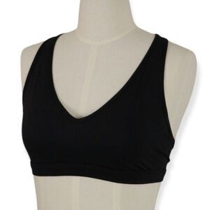 Victoria Sport Black V-Neck Elastic Racerback Strappy Sports Bra L